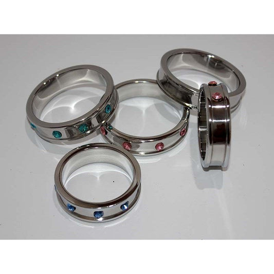 Deep Shallow Gemmed 50mm Pleasure Ring - Steel Cock Rings