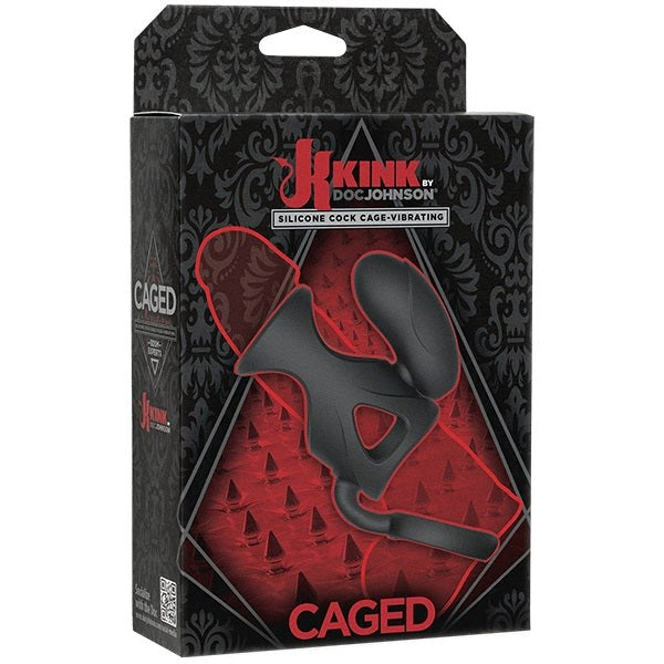 Kink Vibrating Silicone Cock Cage With Ball Strap Black Cock Rings