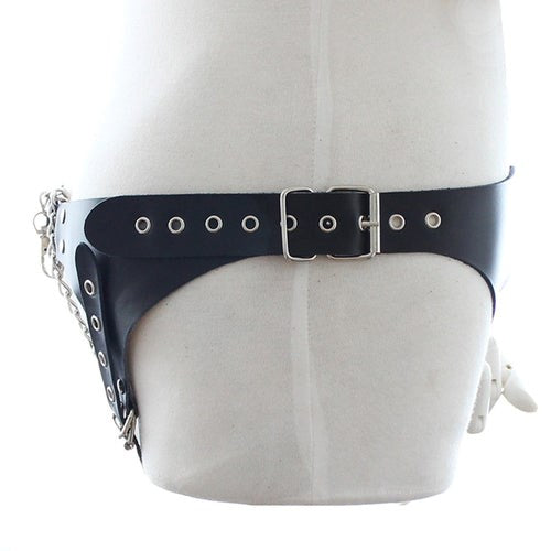 Leather & BDSM Thong with Chain - Male Chastity
