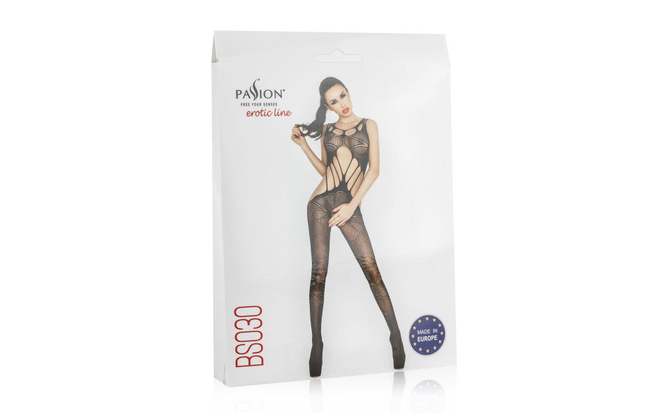 Passion Lingerie Womens Bodysuit Fishnet With Large Holes One Size Black Teddies and Bodysuits