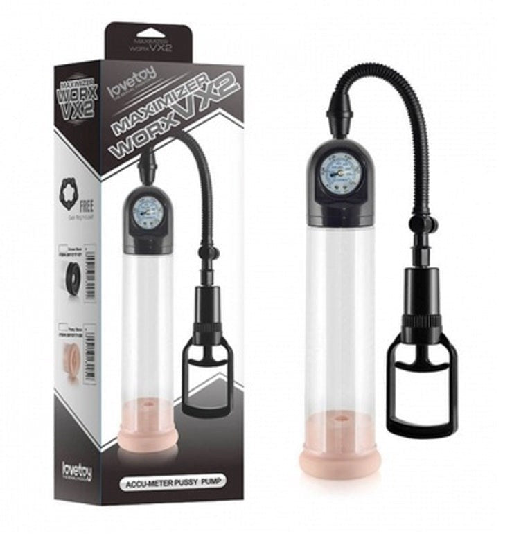 Maximizer Worx VX2 Accu-Meter Pro Pump with Pussy Sleeve Pumps, Extenders and Sleeves