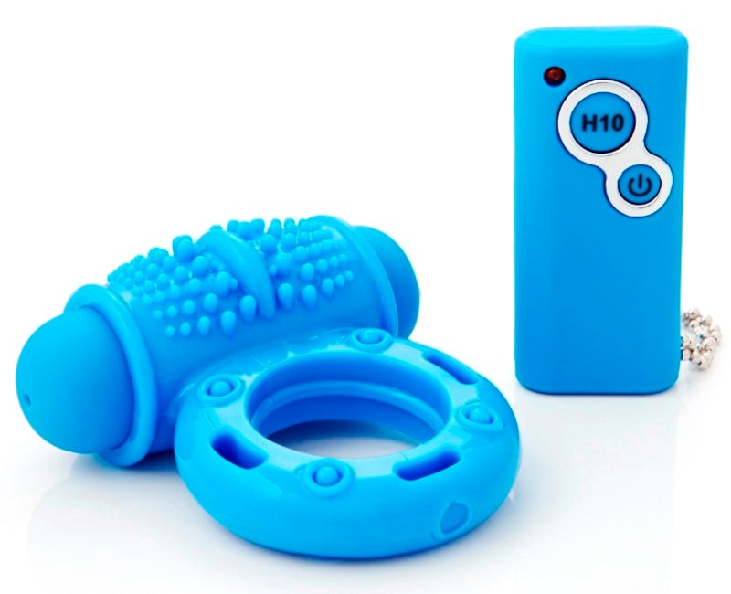 Nu Sensuelle 10 Function Remote Control Wireless Cockring Blue Cock Rings