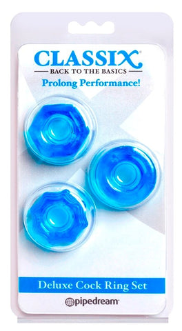 Pipedream Classix Deluxe Stretchy Cock Ring Set Blue - Cock Rings