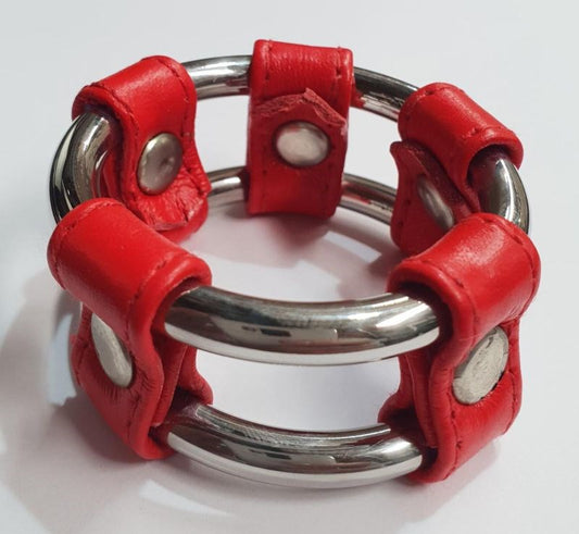 Plain Tube Steel Double Cock Ring Red - Cock Rings
