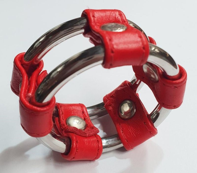 Plain Tube Steel Double Cock Ring Red 55mm Cock Rings