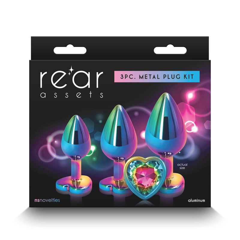 Rear Assets Trainer Kit- Multicolour Rainbow Heart Butt Plugs