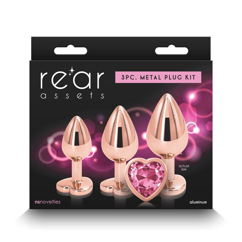 Rear Assets Trainer Kit- Rose Gold Pink Heart Butt Plugs