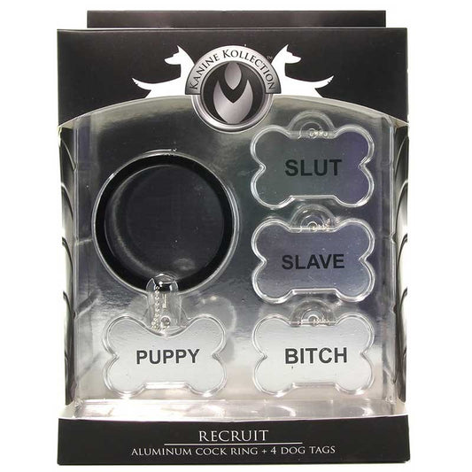 Recruit Aluminum Cock Ring With 4 Dog Tags - Cock Rings