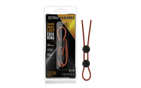 Stay Hard Silicone Double Loop Lasso Style Cock Ring Red - Cock Rings