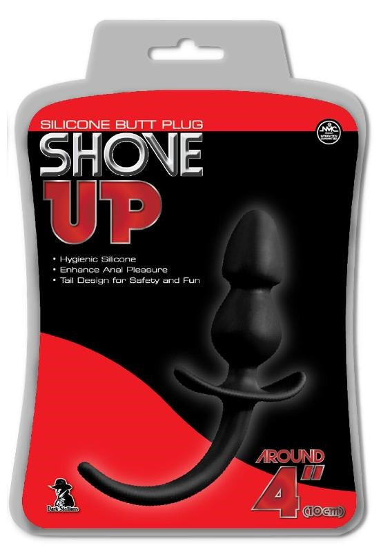 Shove Up 4" Black Silicone Butt Plug with Tail Butt Plugs