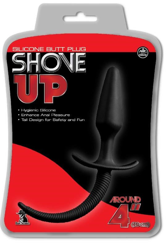 Shove Up 4 Inch Silicone Butt Plug with Tail Black Butt Plugs