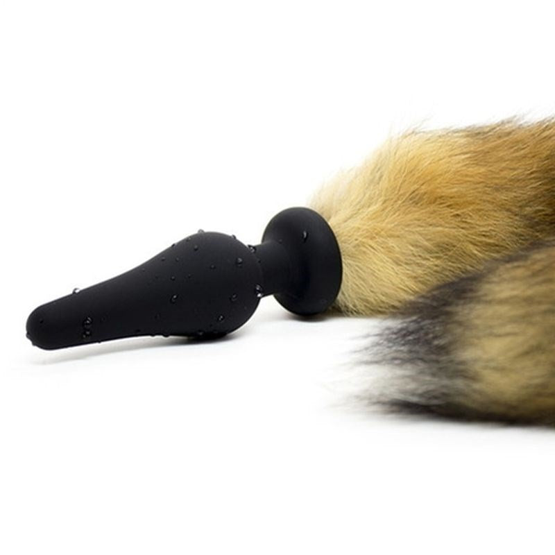 Silicone Anal Plug With Faux Yellow Fox Tail Prostate Toys