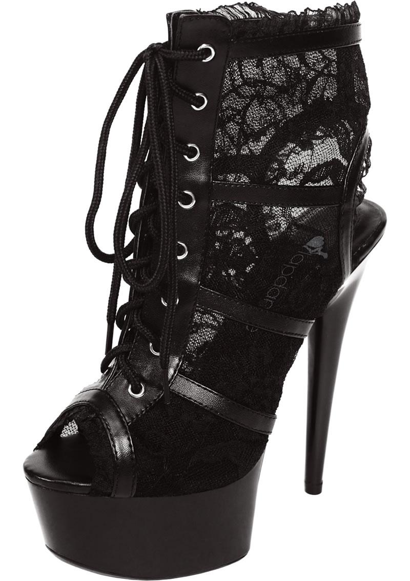 Lapdance Black Lace Open Toe Platform Ankle Bootie With 6 inch Heel Womens Footwear