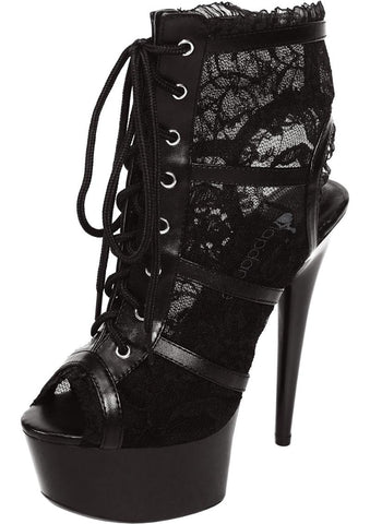Lapdance Black Lace Open Toe Platform Ankle Bootie With 6 inch Heel - Fancy Dress Ups