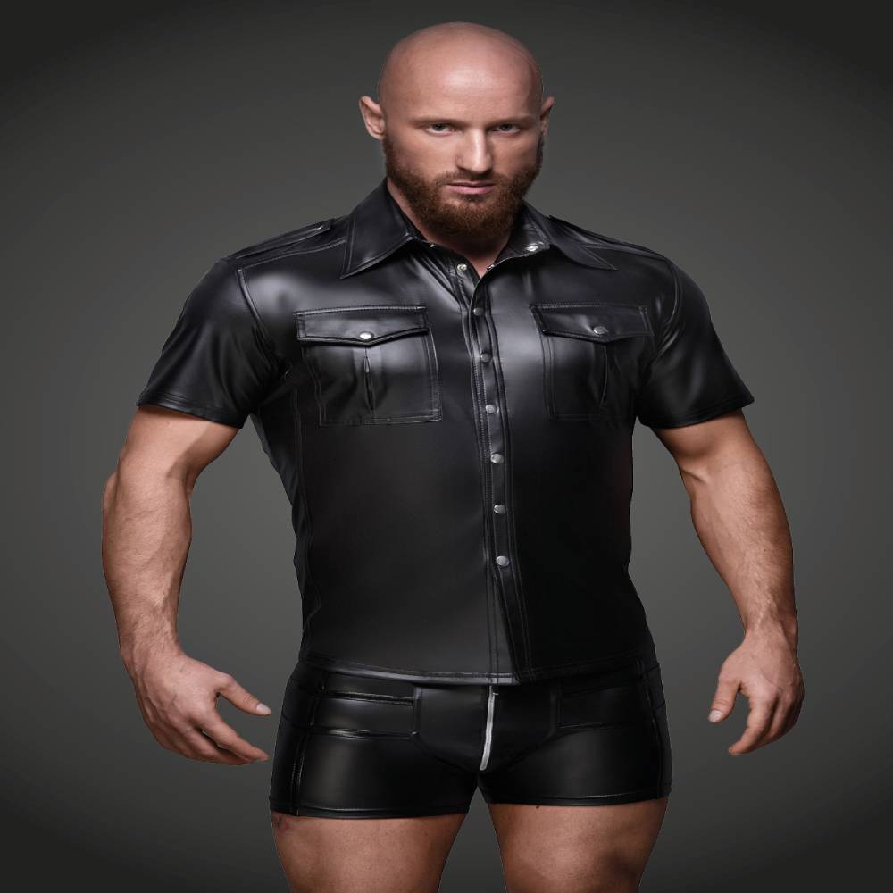 Noir Handmade Mens Sexy And Elegant Shirt With Front Pockets His Fetish