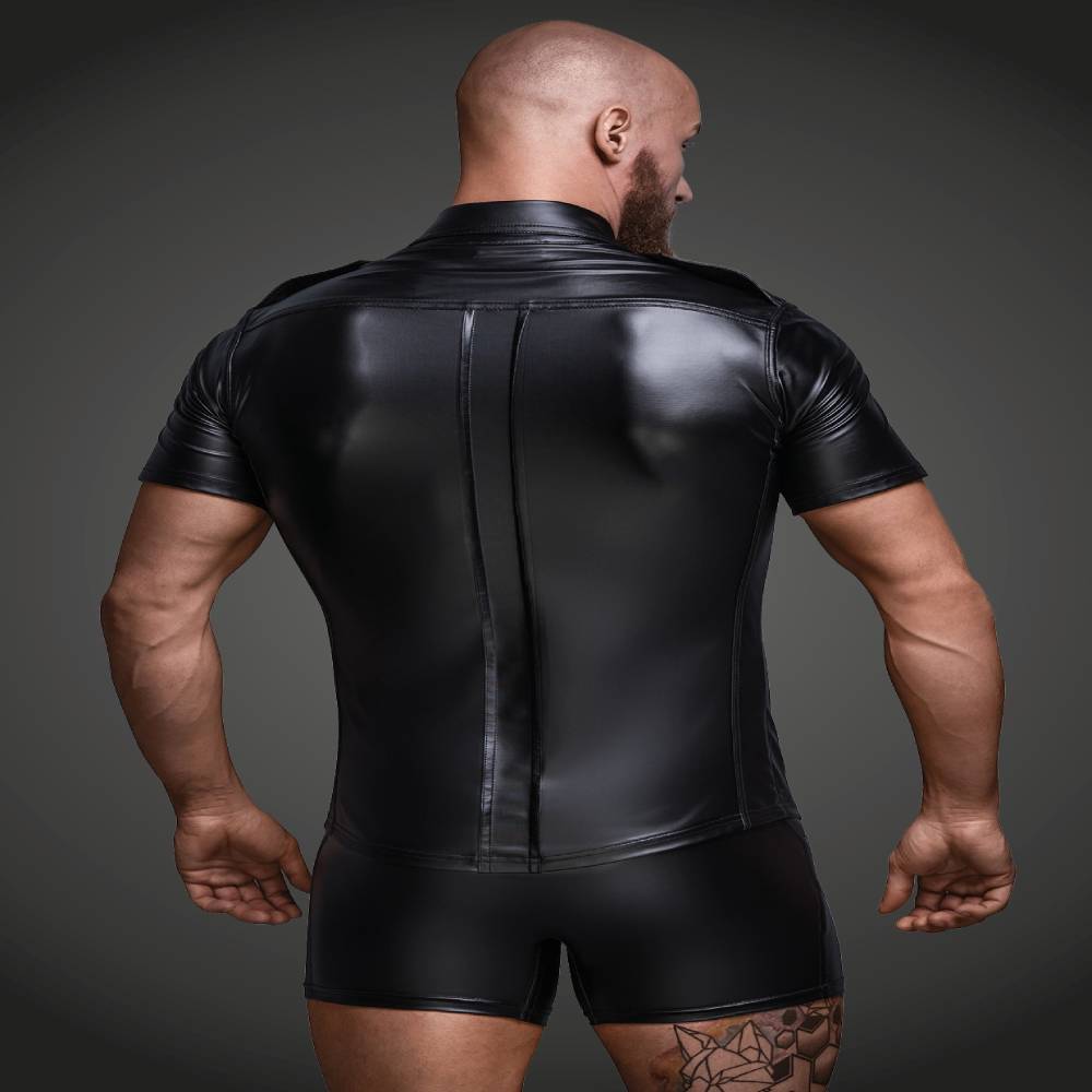 Noir Handmade Mens Sexy And Elegant Shirt With Front Pockets His Fetish