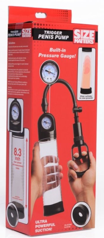 Size Matters Trigger Penis Pump with Gauge Pumps, Extenders and Sleeves