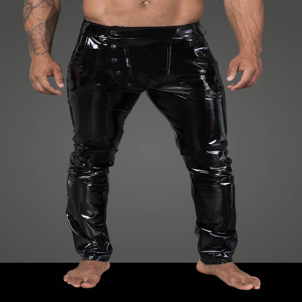 Noir Handmade Mens Long Elastic PVC Pants His Fetish