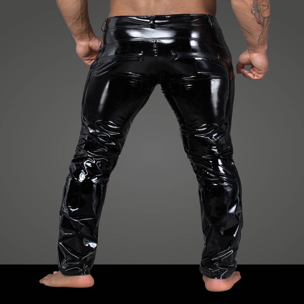 Noir Handmade Mens Long Elastic PVC Pants His Fetish