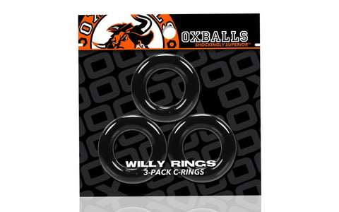 OxBalls Willy TPR Male Stretchy Cock Rings Black - Cock Ring Sets