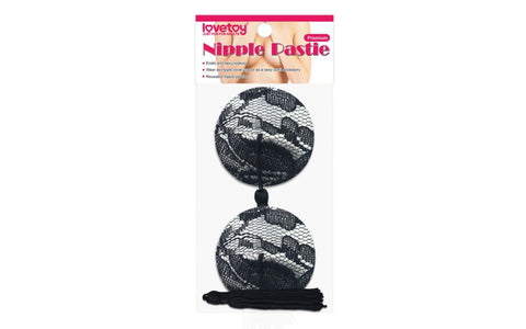 Lovetoy Reusable Black Lace Round Tassel Nipple Pasties - Breast and Nipple Toys