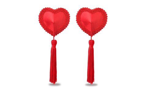 Lovetoy Reusable Red Heart Tassels Womens Nipple Pasties - Breast and Nipple Toys