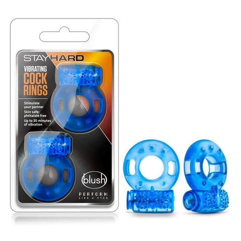 Stay Hard Vibrating Cock Rings 2 Pack Blue - Cock Rings
