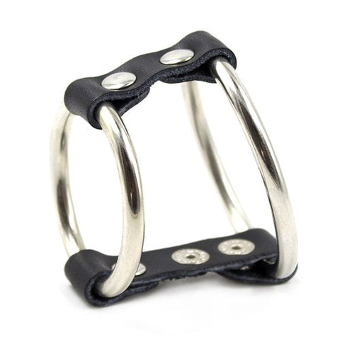 Strap and Steel Cock Ring and Ball Divider - Ball and Cock Toys