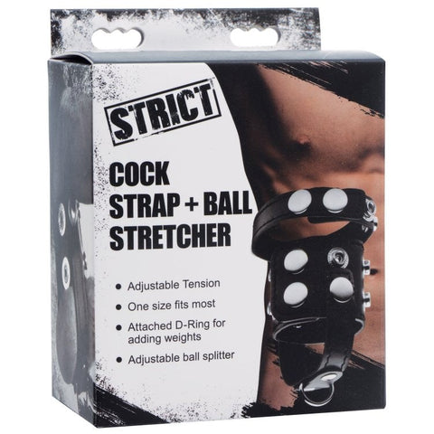 XR Brands Strict Cock Strap And Ball Stretcher Black - Cock Rings