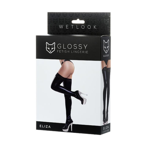 Glossy Wetlook Leg Stockings With Lace Insert Eliza - Her Fetish