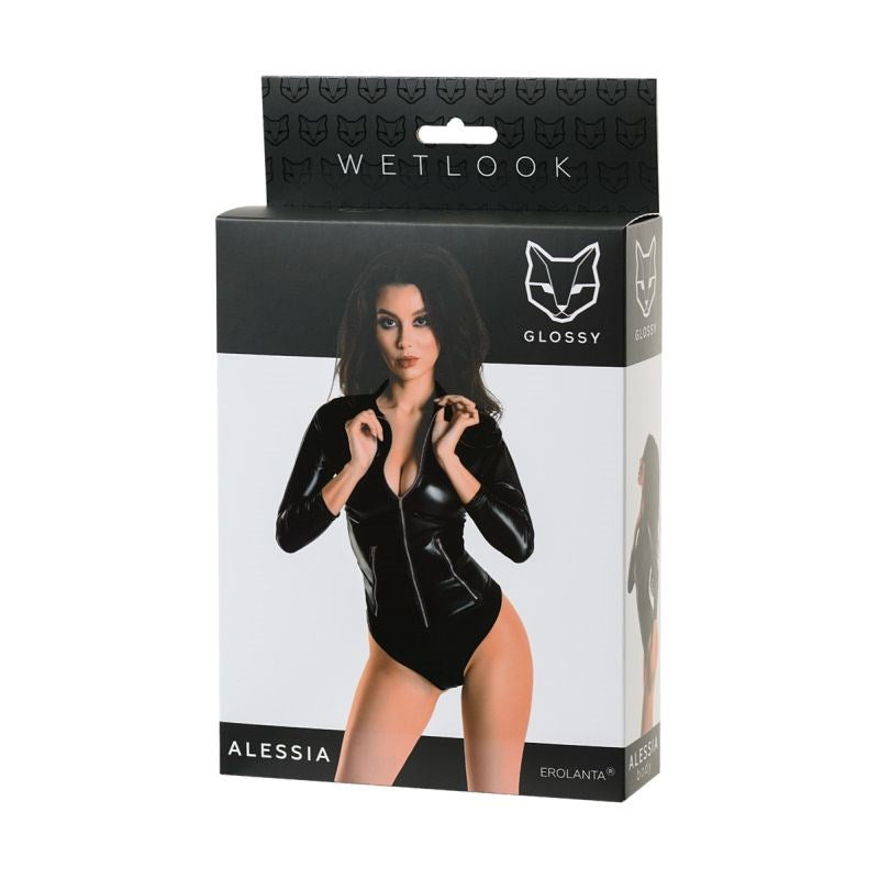 Glossy Wetlook Womens Bodysuit With Zip Alessia Large Teddies and Bodysuits