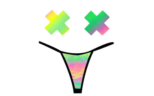 Neva Nude Rainbow Reflective G String & X Pastie Set G-Strings, Panties and Shorts