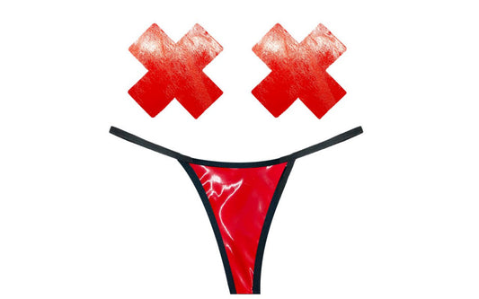 Neva Nude Vixen Red Wet Vinyl Womens Pastie & G String Set G-Strings, Panties and Shorts