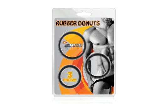 SI Novelties Rubber Donuts 3 Piece Cock Rings Black Cock Ring Sets