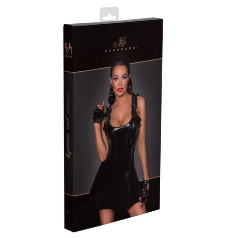 Noir Handmade Short PVC Dress With Frilled Shoulder Straps Black - Her Fetish
