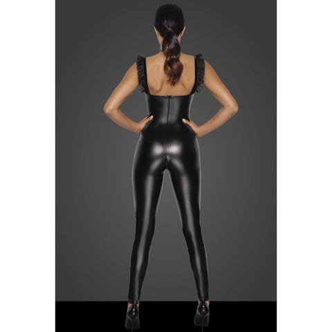 Noir Handmade Power Wetlook Overall Women Dress With Tulle Panel Black - Her Fetish