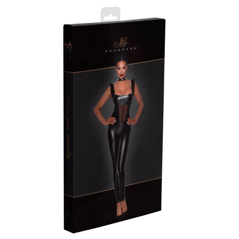 Noir Handmade Power Wetlook Overall Women Dress With Tulle Panel Black - Her Fetish