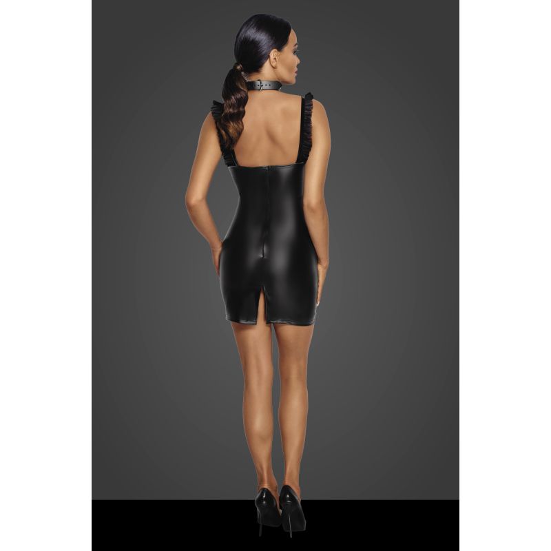Noir Handmade Power Wetlook Short Dress With Front Tulle Inserts Black Her Fetish