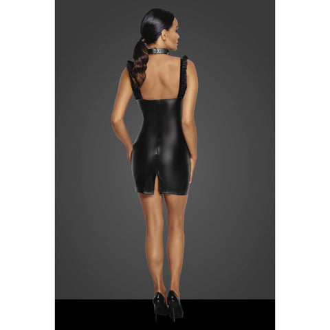 Noir Handmade Power Wetlook Short Dress With Front Tulle Inserts Black - Her Fetish