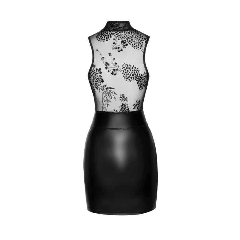 Noir Handmade Power Wetlook Short Dress With Skirt and Tulle Top Black Her Fetish