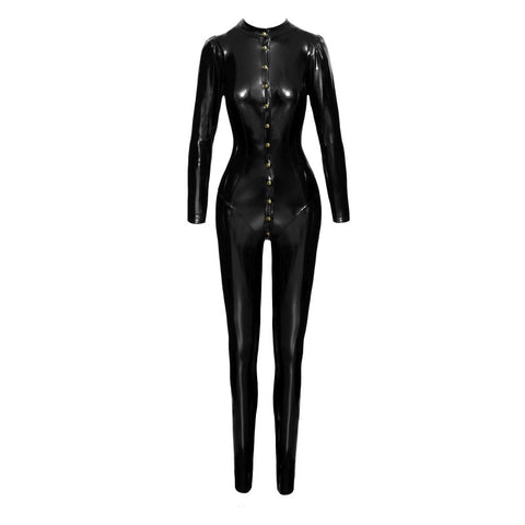 Noir Handmade Long Button Up PVC Overall Women Dress Black - Her Fetish