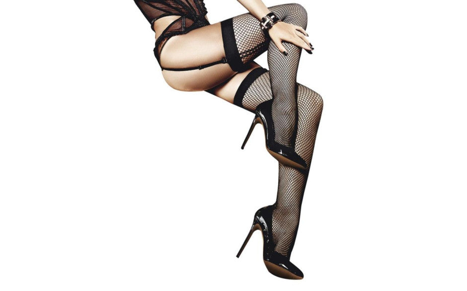 Baci Lingerie Fishnet Thigh High With Back Seam One Size Hosiery