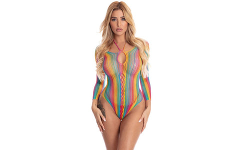 Pink Lipstick More Colour Long Sleeve Womens Bodysuit Rainbow - Teddies and Bodysuits