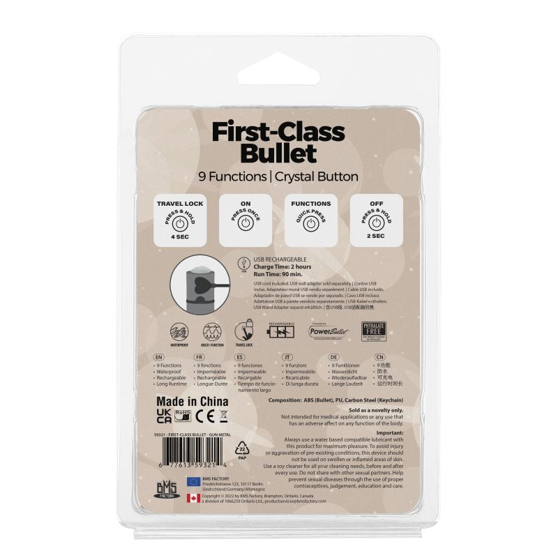 Power Bullet First Class 6 cm Rechargeable Bullet Vibrator With Crystal Button Bullet Vibrators