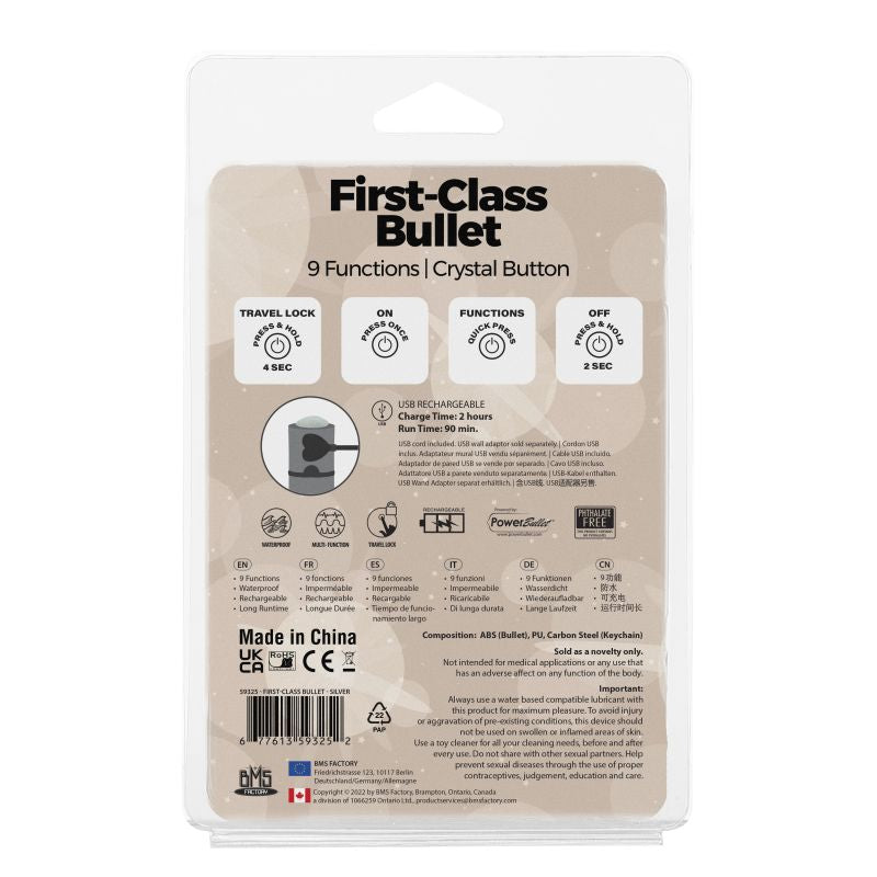 Power Bullet First Class 6 cm Rechargeable Bullet Vibrator With Crystal Button Bullet Vibrators