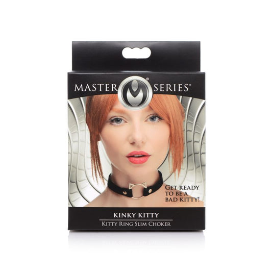 Master Series PU Leather Kinky Kitty Ring Slim Choker - Collars and Leads