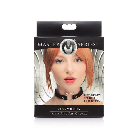 Master Series PU Leather Kinky Kitty Ring Slim Choker - Collars and Leads