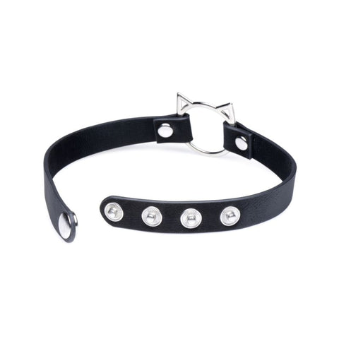 Master Series PU Leather Kinky Kitty Ring Slim Choker - Collars and Leads
