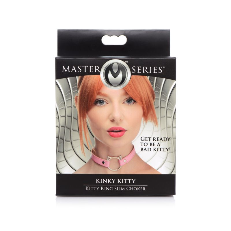 Master Series PU Leather Kinky Kitty Ring Slim Choker Collars and Leads