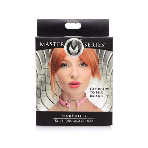 Master Series PU Leather Kinky Kitty Ring Slim Choker - Collars and Leads